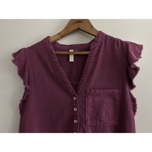 Anthropologie Pilcro Dress Sz S Plum Ruffle V-Neck Flounced Raspberry Tunic - Picture 4 of 14